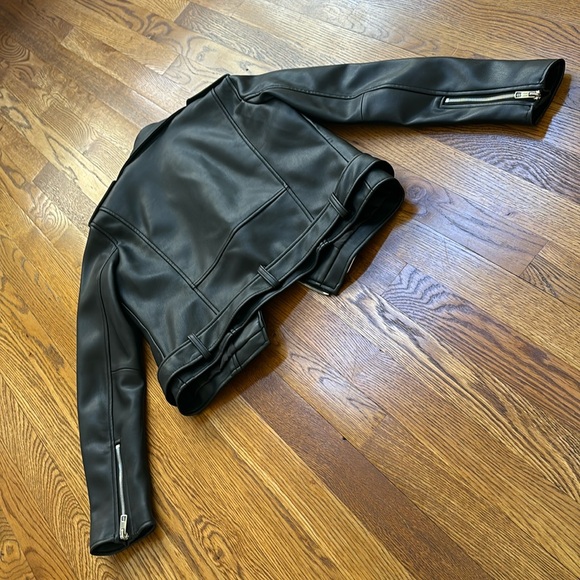 Zara vegan leather black belted biker jacket sz. XS - Picture 13 of 16